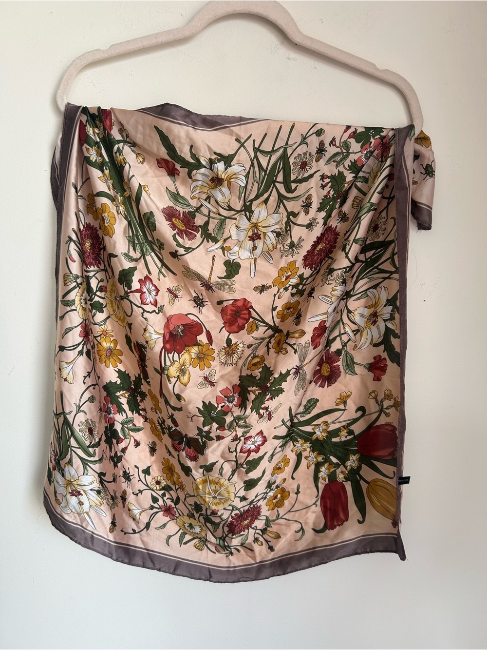 Floral botanical scarf - Blush with Red & Green Print